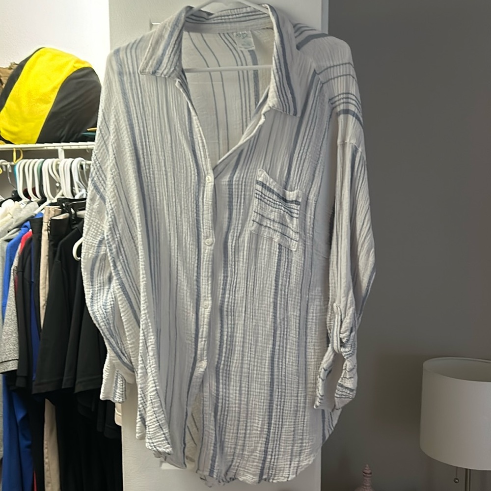 Kona Sol Blue and White Striped Swim Coverup